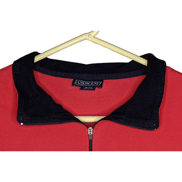 Lands End Womens XL 18-20 Red Pullover Black Collar 1/4 Zip Polyester - Picture 3 of 6